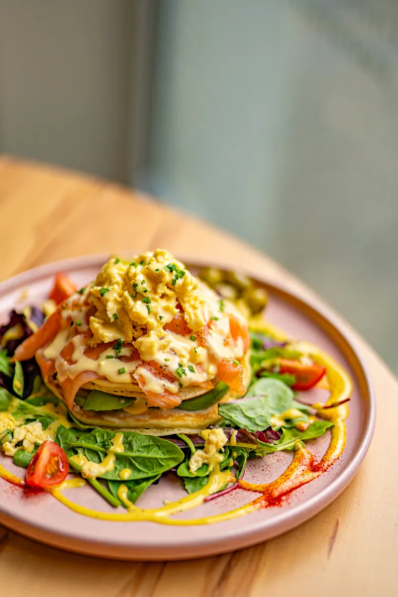 Savoury pancakes served on a plate.